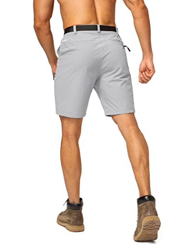 Men's Hiking Cargo Shorts Stretch Quick Dry Outdoor Tactical Shorts for Men with Multi Pocket for Fishing Casual(Light Grey,L)