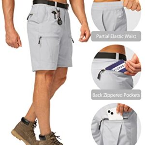 Men's Hiking Cargo Shorts Stretch Quick Dry Outdoor Tactical Shorts for Men with Multi Pocket for Fishing Casual(Light Grey,L)