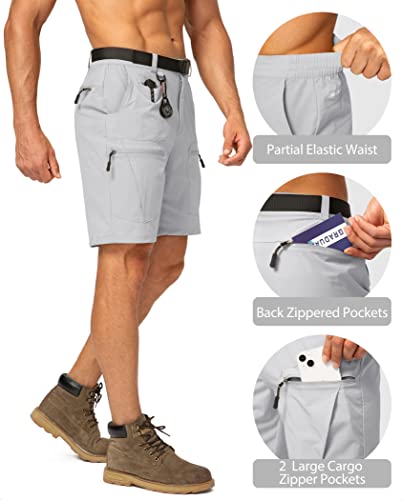 Men's Hiking Cargo Shorts Stretch Quick Dry Outdoor Tactical Shorts for Men with Multi Pocket for Fishing Casual(Light Grey,L)