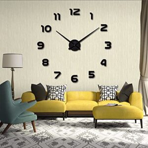 thidargo 3d diy wall clock arabic numerals clock frameless mirror surface wall sticker home decor for living room bedroom(not including battery) suit for (19-27 inch, black)