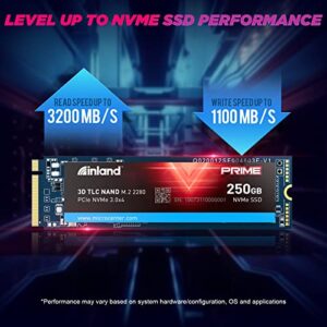 INLAND Prime 250GB NVMe M.2 PCIe Gen3x4 2280 Internal Solid State Drive TLC 3D NAND SSD - Up to 3300 MB/s, 3D NAND, Storage and Memory for Laptop & PC Desktop