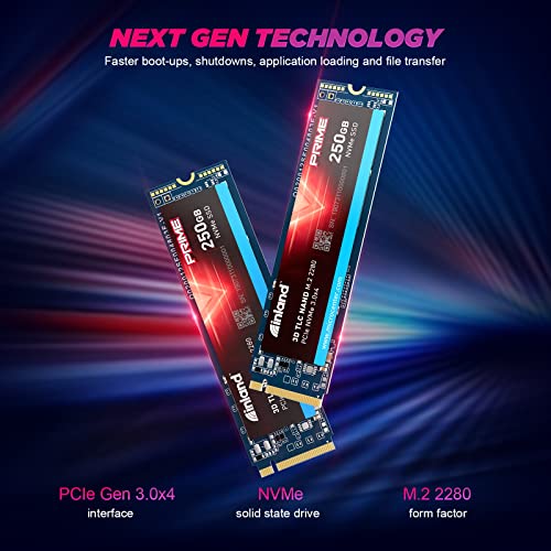 INLAND Prime 250GB NVMe M.2 PCIe Gen3x4 2280 Internal Solid State Drive TLC 3D NAND SSD - Up to 3300 MB/s, 3D NAND, Storage and Memory for Laptop & PC Desktop