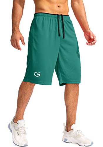 G Gradual Men's Basketball Shorts with Zipper Pockets Lightweight Quick Dry 11" Long Shorts for Men Athletic Gym(Green,L)