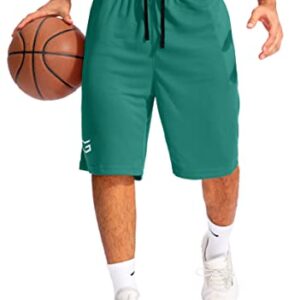 G Gradual Men's Basketball Shorts with Zipper Pockets Lightweight Quick Dry 11" Long Shorts for Men Athletic Gym(Green,L)