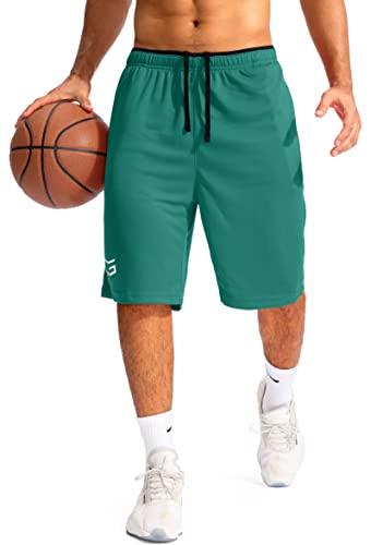 G Gradual Men's Basketball Shorts with Zipper Pockets Lightweight Quick Dry 11" Long Shorts for Men Athletic Gym(Green,L)