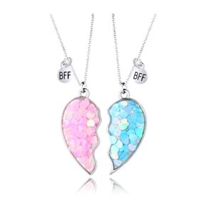 doyyca best friend necklace for 2 girls magnetic matching friendship necklace half heart pendant bff necklaces for sister (blue&pink heart)