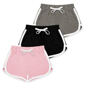jocmic girls athletic shorts 3 pack active running shorts, boys workout shorts for kids 7-8 years color d
