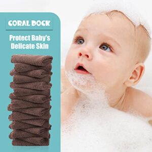 CORAL DOCK Baby Washcloths, Newborn Essentials Super Absorbent Baby Wipes, Gentle on Sensitive Skin for New Born Face, Baby Registry as Shower for Girls and Boys, Wood Brown, 9x9 Inch (Pack of 32)