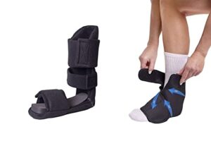 brace direct night splint (s/m) + foot ice pack (s/m)- for plantar fasciitis relief, arch support, heel foot pain, achilles tendonitis, drop foot, comfortable fit on left or right foot