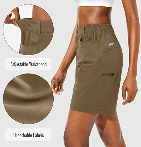 Viodia Women's Hiking Cargo Shorts Quick Dry Stretch Lightweight Camping Shorts for Women with Zipper Pockets Dark Khaki Small