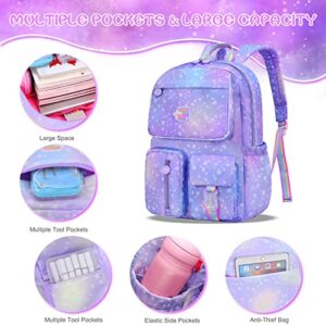 School Backpacks for Teen Girls Laptop Backpack with Lunch Bag，Cute waterproof Travel Bookbags Purple