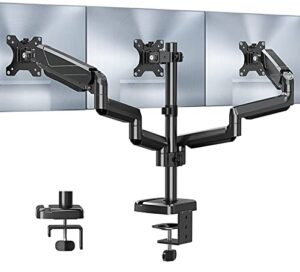 mount pro triple monitor mount, 3 monitor desk arm fits three max 27" lcd computer screens, up to 19.8lbs each, premium gas spring monitor stand with tilt swivel rotation, vesa mount 75x75,100x100