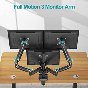 MOUNT PRO Triple Monitor Mount, 3 Monitor Desk Arm fits Three Max 27" LCD Computer Screens, up to 19.8lbs Each, Premium Gas Spring Monitor Stand with Tilt Swivel Rotation, Vesa Mount 75x75,100x100