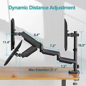 MOUNT PRO Triple Monitor Mount, 3 Monitor Desk Arm fits Three Max 27" LCD Computer Screens, up to 19.8lbs Each, Premium Gas Spring Monitor Stand with Tilt Swivel Rotation, Vesa Mount 75x75,100x100