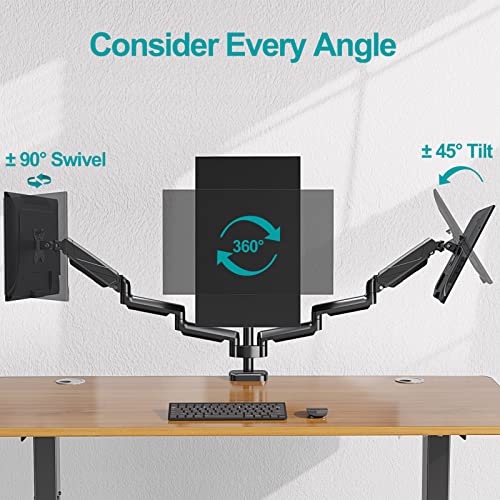 MOUNT PRO Triple Monitor Mount, 3 Monitor Desk Arm fits Three Max 27" LCD Computer Screens, up to 19.8lbs Each, Premium Gas Spring Monitor Stand with Tilt Swivel Rotation, Vesa Mount 75x75,100x100