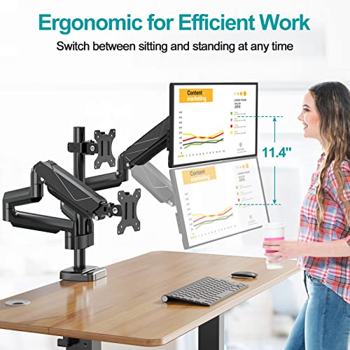 MOUNT PRO Triple Monitor Mount, 3 Monitor Desk Arm fits Three Max 27" LCD Computer Screens, up to 19.8lbs Each, Premium Gas Spring Monitor Stand with Tilt Swivel Rotation, Vesa Mount 75x75,100x100