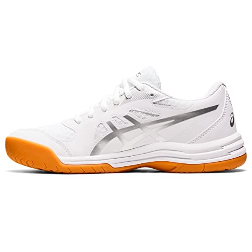 ASICS Women's Upcourt 5 Volleyball Shoes, 10, White/Pure Silver