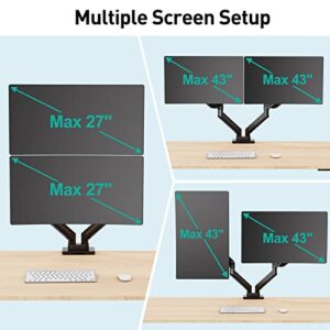 MOUNT PRO Dual Monitor Mount for 2 Ultrawide Computer Screen Max 43 Inch/37.5lbs Each, Premium Long Monitor Arm, Heavy Duty Gas Spring Monitor Stand for 2 Monitors, VESA Desk Mount 75x75 100x100