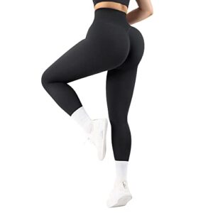 MOSHENGQI Seamless Workout Leggings for Women Butt Lifting High Waisted Tummy Control Yoga Pants(M,00-Solid Black)