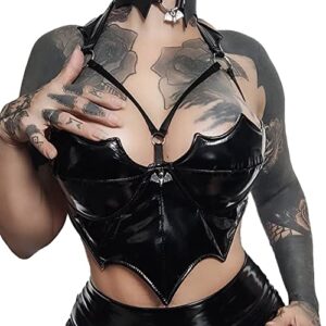 iiniim women wetlook latex leather sexy camis streetwear aesthetic punk grunge top tank shirt black large