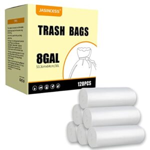 jasincess 8 gallon strong trash bags garbage bags small plastic bags for home office kitchen (120 pcs, white)