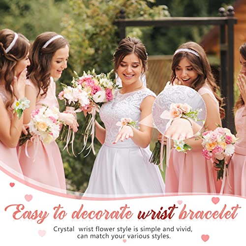 6 Packs Corsage Bracelet Wrist Corsage Rhinestone Elastic Wrist Corsage Rhinestone Bracelet DIY Wrist Corsages Accessories for Wedding Decor Prom Ceremony Anniversary Bridal Shower Party (Silver)