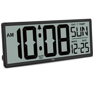 wallarge 14.5'' large digital wall clock battery operated with jumbo numbers, temperature and date - easy to read and set, auto dst