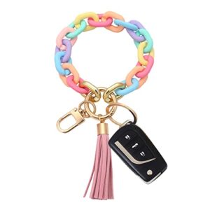 chunky chain link wristlet keychain acrylic bangle key ring bracelet key chain cute boho modern car keychain holder (multicolor)