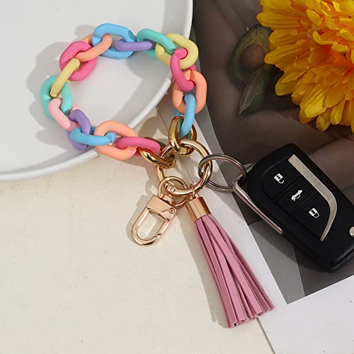 Chunky Chain Link Wristlet Keychain Acrylic Bangle Key Ring Bracelet Key Chain Cute Boho Modern Car Keychain Holder (Multicolor)