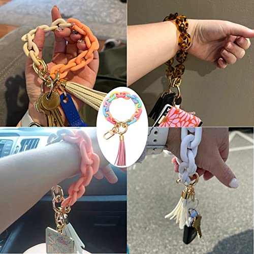 Chunky Chain Link Wristlet Keychain Acrylic Bangle Key Ring Bracelet Key Chain Cute Boho Modern Car Keychain Holder (Multicolor)