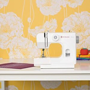 SINGER Sewing Machine Bundle M1000+, 32 Stitch Applications, Mending Machine, Simple, Portable, Great for Beginners, Top Drop-In Bobbin, Reverse Lever, 5 heavy duty needles, Kwalicable Cleaning Cloth