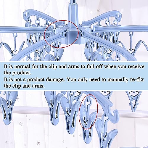 BONYCUST Foldable Drying Rack with 24 Clips for Drying Socks Lingerie Baby Clothes Drying Towels Rotatable Sock Drying Rack