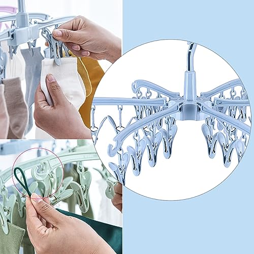 BONYCUST Foldable Drying Rack with 24 Clips for Drying Socks Lingerie Baby Clothes Drying Towels Rotatable Sock Drying Rack