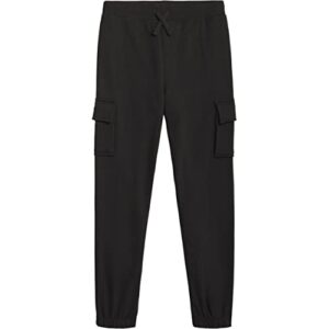 nautica boys' basic fleece jogger sweatpants, black/cargo, 8