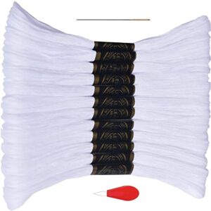 white embroidery floss, embroidery thread 12 skeins