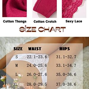 CuteByte Cotton Thongs for Women Lace Thong Underwear T Back Breathable Low Rise Hipster Tangas Panties 6 Pack (6 Pack A,M)