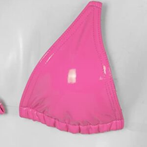 Fldy Women Invisible Straps Sexy Brazilian Bikini Set Latex Shiny Metallic Swimsuit Triangle Bathing Suit Hot Pink Medium