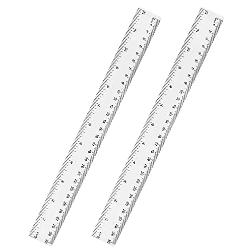 Unjoo Clear Plastic Ruler 12 Inch Straight Ruler, Shatterproof Ruler with Inches and Centimeters for School Classroom, Home, or Office (2pcs)