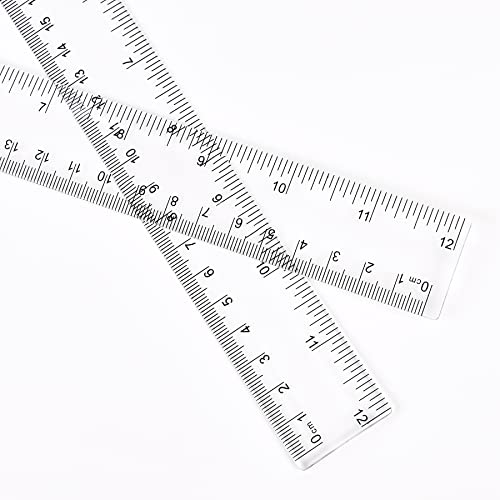 Unjoo Clear Plastic Ruler 12 Inch Straight Ruler, Shatterproof Ruler with Inches and Centimeters for School Classroom, Home, or Office (2pcs)