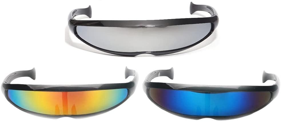 3 Pairs Futuristic Cyclops Cyberpunk Visor Sunglasses Mirrored Lens Narrow Sunglasses Personality Cosplay Costume Eyeglasses Photo Props Costume Eyewear Glasses Funny Party Mask Decoration, Rainbow