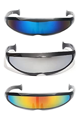 3 Pairs Futuristic Cyclops Cyberpunk Visor Sunglasses Mirrored Lens Narrow Sunglasses Personality Cosplay Costume Eyeglasses Photo Props Costume Eyewear Glasses Funny Party Mask Decoration, Rainbow