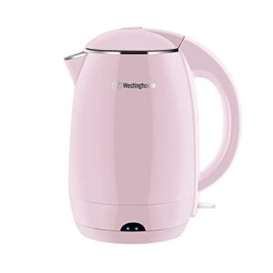 westinghouse electric cordless kettle - crafted with 1.8l capacity, double wall housing, auto shutoff, stainless, steel interior, concealed heating element, and 360° swivel base and cord storage (pink)