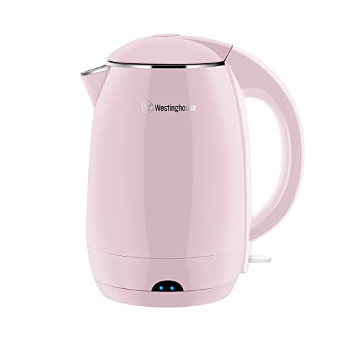 Westinghouse Electric Cordless Kettle - Crafted with 1.8L Capacity, Double Wall Housing, Auto Shutoff, Stainless, Steel Interior, Concealed Heating Element, and 360° Swivel Base and Cord Storage (Pink)