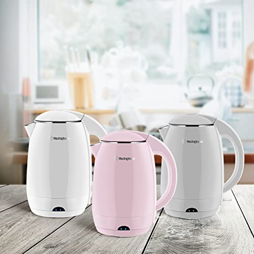 Westinghouse Electric Cordless Kettle - Crafted with 1.8L Capacity, Double Wall Housing, Auto Shutoff, Stainless, Steel Interior, Concealed Heating Element, and 360° Swivel Base and Cord Storage (Pink)