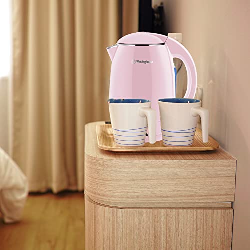 Westinghouse Electric Cordless Kettle - Crafted with 1.8L Capacity, Double Wall Housing, Auto Shutoff, Stainless, Steel Interior, Concealed Heating Element, and 360° Swivel Base and Cord Storage (Pink)