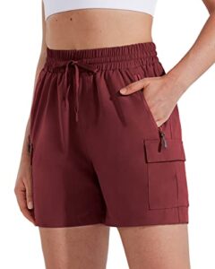 maskert women's hiking cargo shorts quick dry athletic golf shorts 5 inches lightweight running summer casual shorts with pockets, ruby wine l