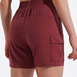 MASKERT Women's Hiking Cargo Shorts Quick Dry Athletic Golf Shorts 5 Inches Lightweight Running Summer Casual Shorts with Pockets, Ruby Wine L