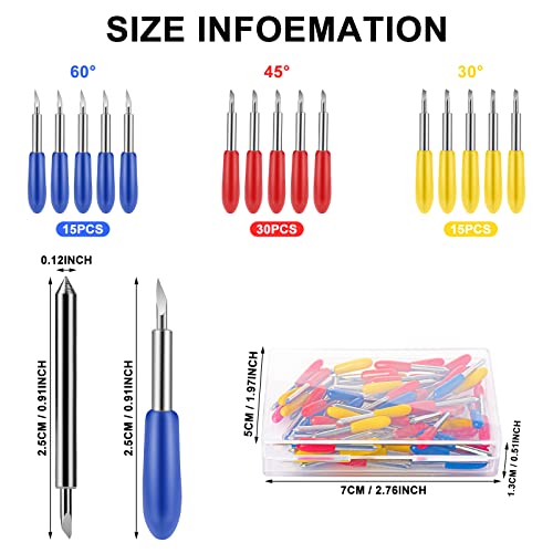 60 Pieces Replacement Cutting Blades for Cricut Explore Air 2/Air 3/Maker, Include 15 Pieces Fine Point Blades 30 Pieces Standard Blades 15 Pieces Deep Point Blades