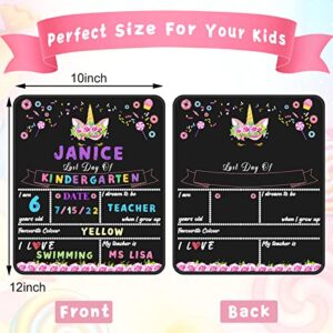 Unicorn First Day of School Board, 10”x12” Reusable Back to School Sign,Double-Sided 1st Day of School Chalkboard, My First Day of Preschool Kindergarten Photo Sharing Sign for Girls, School Supply