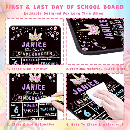 Unicorn First Day of School Board, 10”x12” Reusable Back to School Sign,Double-Sided 1st Day of School Chalkboard, My First Day of Preschool Kindergarten Photo Sharing Sign for Girls, School Supply